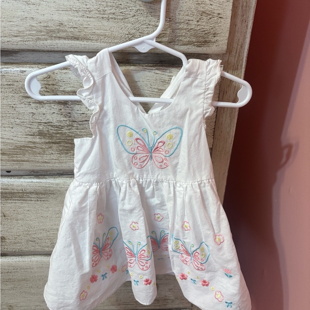 Rare Editions White Dress with Pink and Blue Butterflies